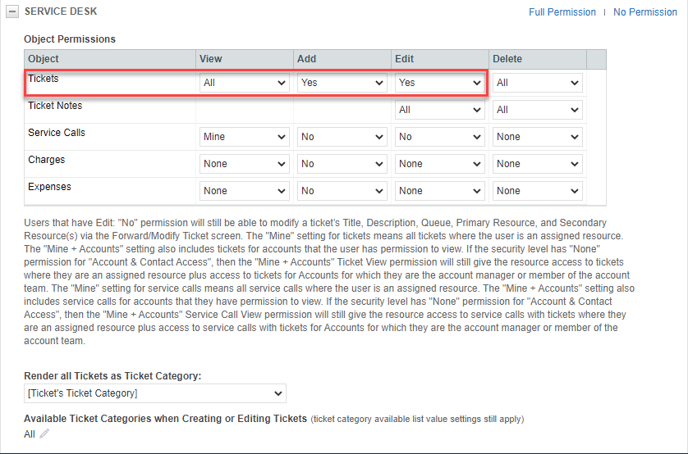  service desk settings 